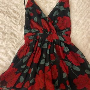Red & Black Backless Floral Romper - SMALL